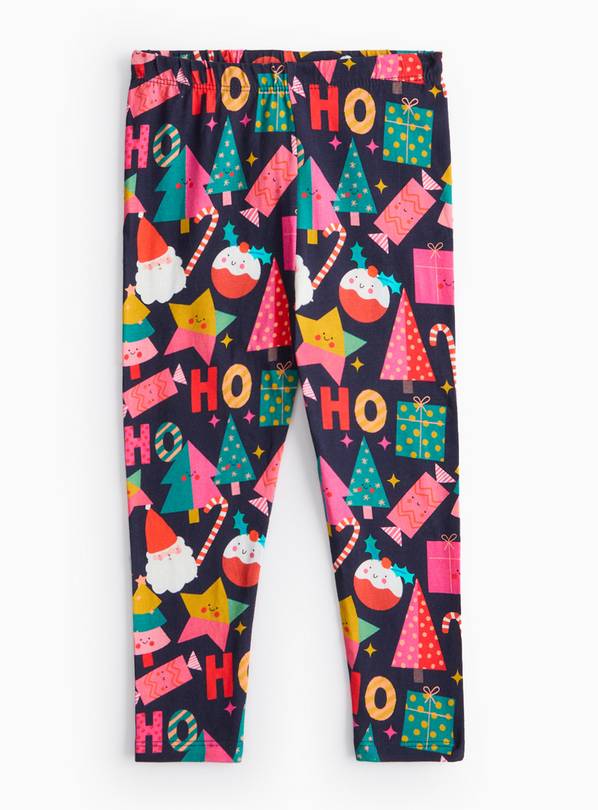 Navy Novelty Christmas Printed Leggings  6-7 years